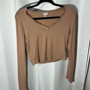 Brown Lace long sleeve crop top